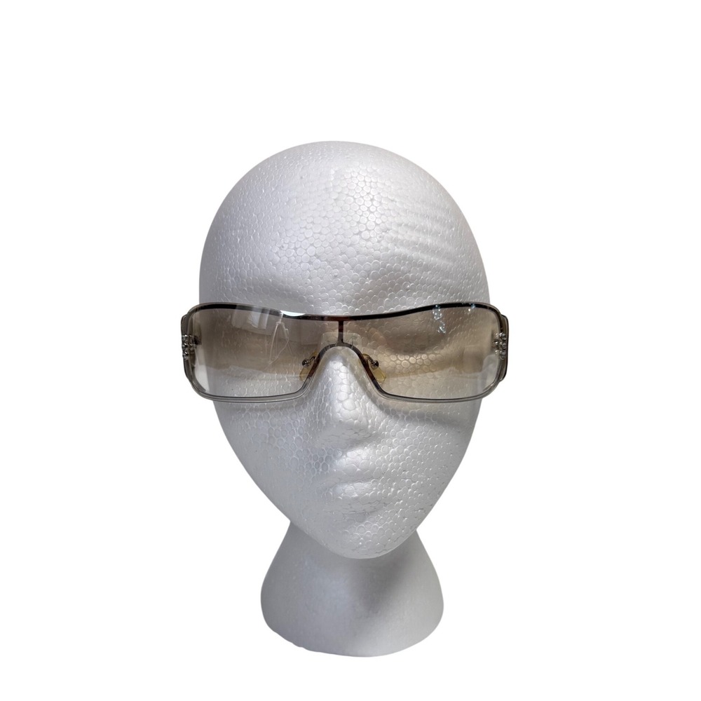 Cyber Y2K White Rhinestone Shield Wrap Sunglasses